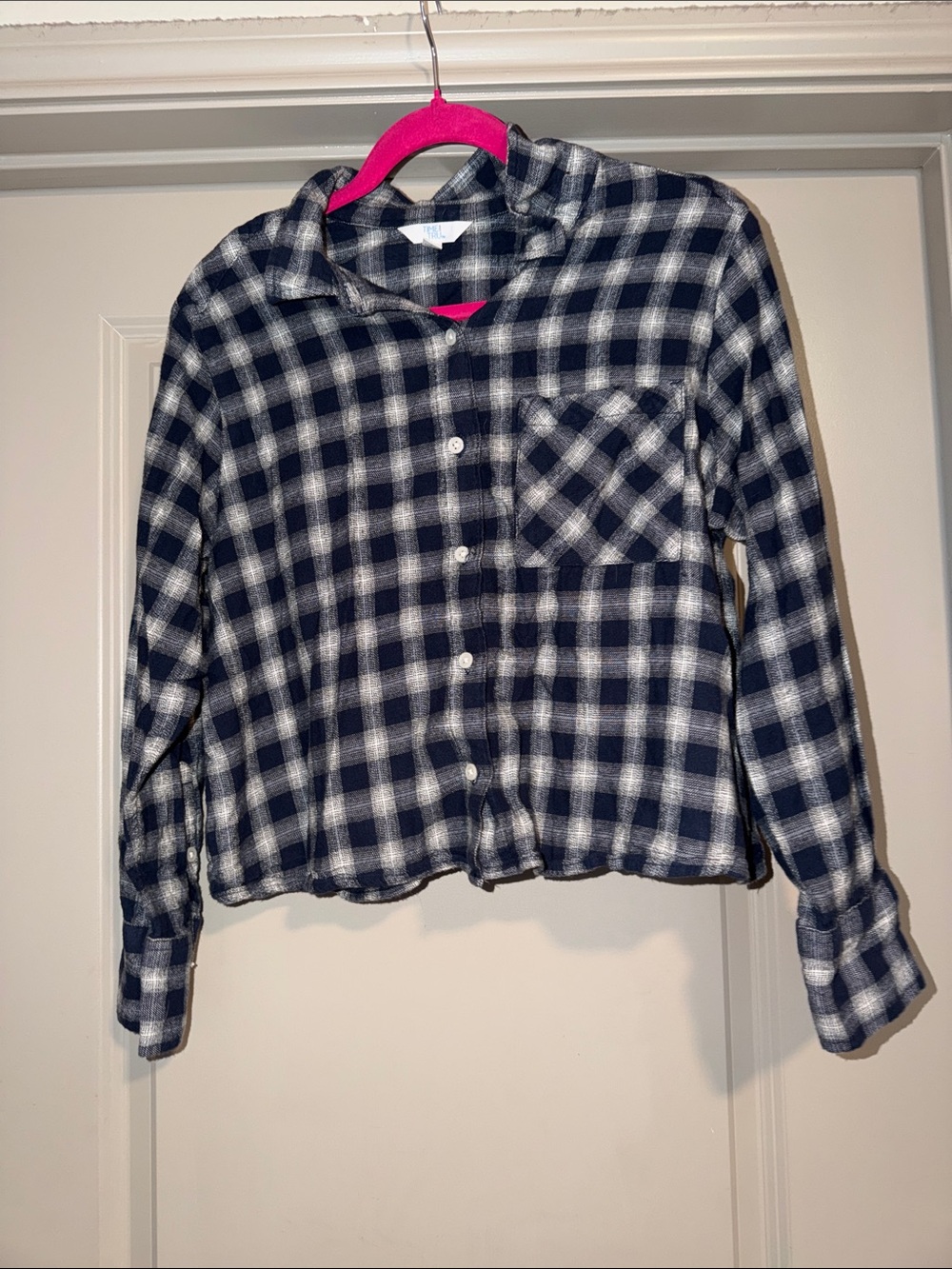 Time and Tru Navy and White Plaid Button-Down Shirt
